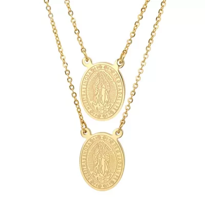 Steeltime Lady Of Guadalupe Mens 18K Gold Over Stainless Steel Oval 28 Inch Pendant Necklace
