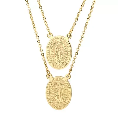 Steeltime Lady Of Guadalupe Mens 18K Gold Over Stainless Steel Oval 28 Inch Pendant Necklace