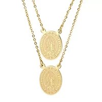 Steeltime Lady Of Guadalupe Mens 18K Gold Over Stainless Steel Oval 28 Inch Pendant Necklace