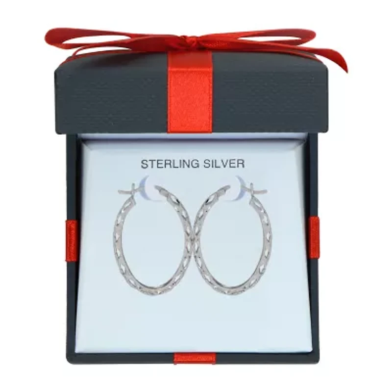 Womens Sterling Silver 31mm Round Hoop Earrings