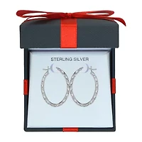 Womens Sterling Silver 31mm Round Hoop Earrings