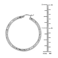 Womens Sterling Silver 40mm Round Hoop Earrings