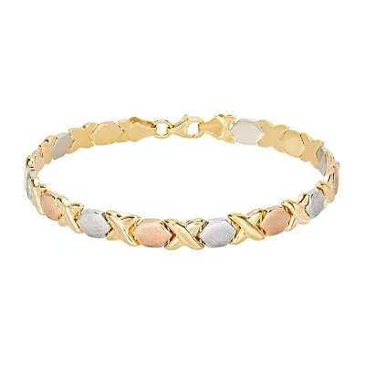Womens 14K Tri-Color Gold Over Silver Heart 7.5 Inch Link Bracelet