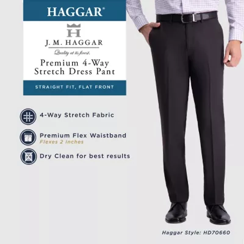 Haggar JMH 4 Way Stretch Mens Comfort Waistband Straight Fit Dress Flat Front Pant