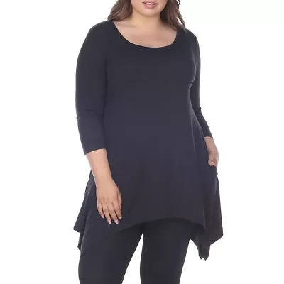 White Mark Plus Womens Round Neck 3/4 Sleeve Tunic Top
