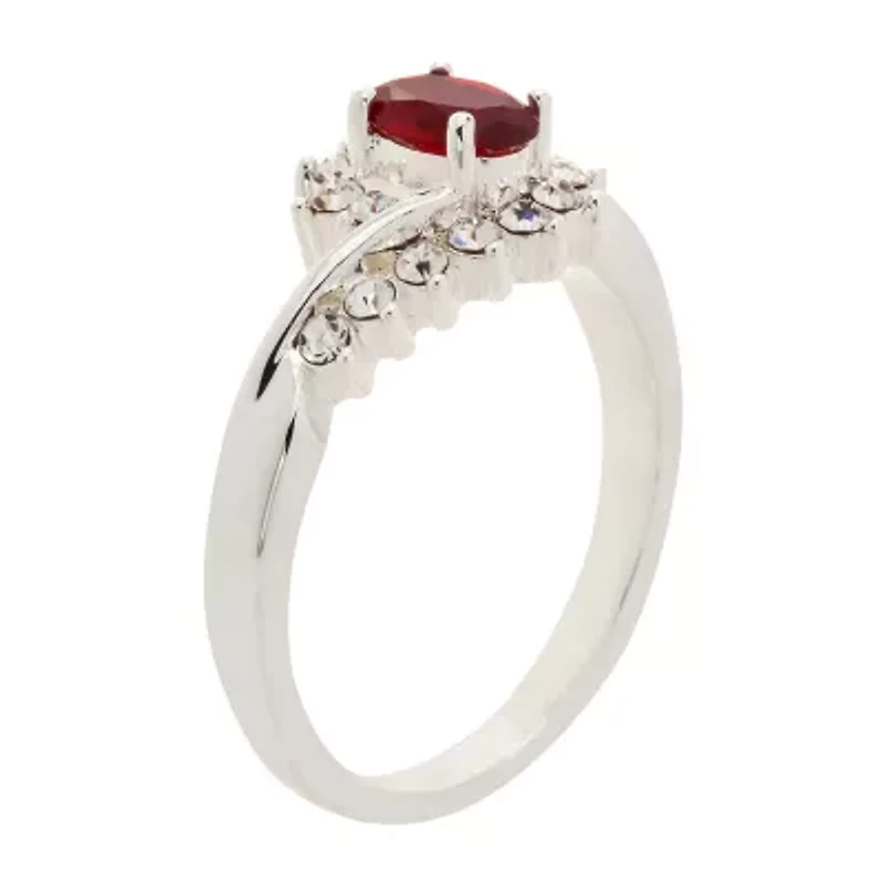 Sparkle Allure Womens Red Crystal Oval Hypoallergenic Bypass  Halo Engagement Ring