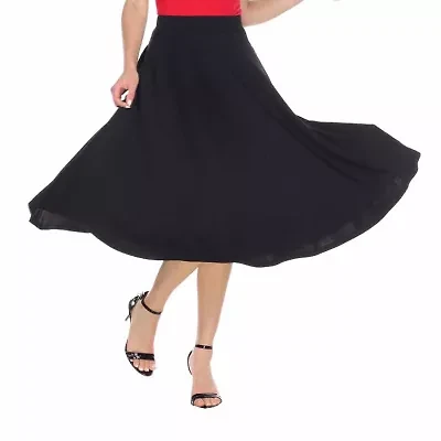 White Mark Tasmin Womens Stretch Fabric Mid Rise Midi Flared Skirt