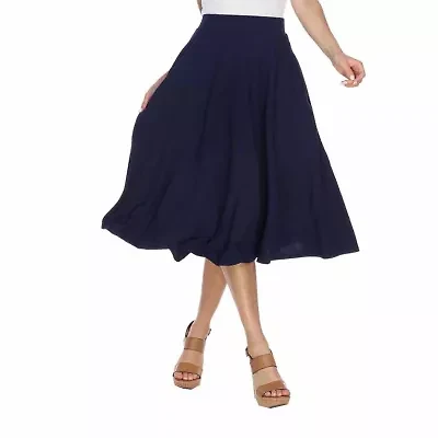 White Mark Tasmin Womens Stretch Fabric Mid Rise Midi Flared Skirt