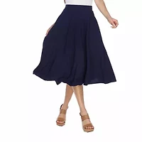 White Mark Tasmin Womens Stretch Fabric Mid Rise Midi Flared Skirt