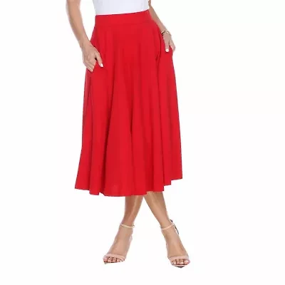 White Mark Tasmin Womens Stretch Fabric Mid Rise Midi Flared Skirt