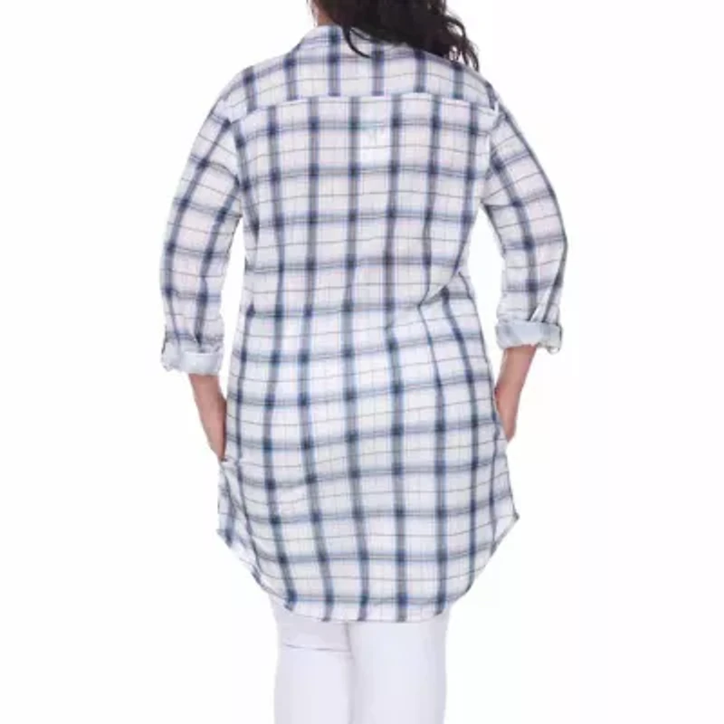 White Mark Plus Piper Plaid Womens Long Sleeve Tunic Top