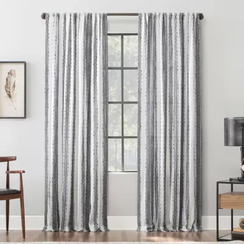 Archaeo Slub Texture Stripe Cotton Rod Pocket Light-Filtering Single Curtain Panel