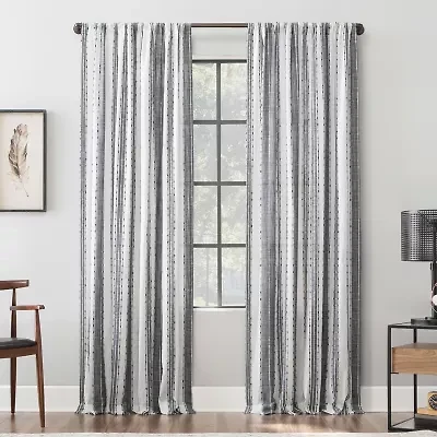 Archaeo Slub Texture Stripe Cotton Rod Pocket Light-Filtering Single Curtain Panel