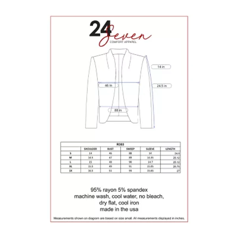 24/7 Comfort Apparel 3/4 Length Sleeve Open Cardigan
