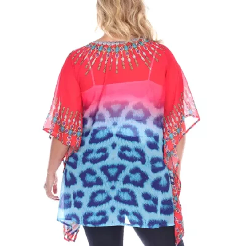 White Mark-Plus Womens Split Tie Neck 3/4 Sleeve Tunic Top