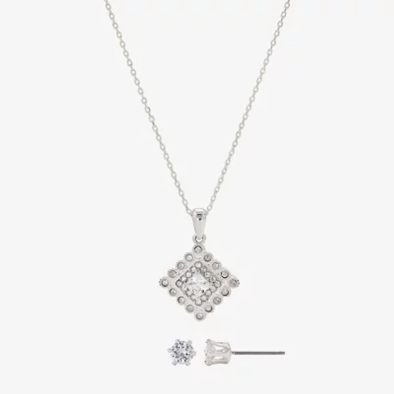 Sparkle Allure Womens Cubic Zirconia Pure Silver Over Brass Diamond 2-pc. Jewelry Set