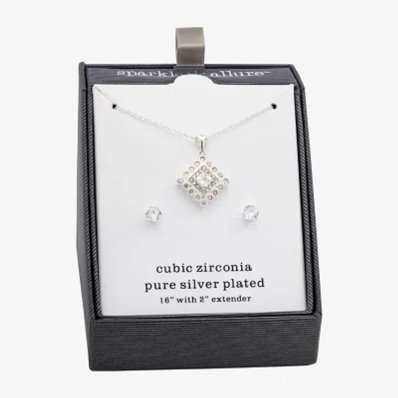 Sparkle Allure Womens Cubic Zirconia Pure Silver Over Brass Diamond 2-pc. Jewelry Set