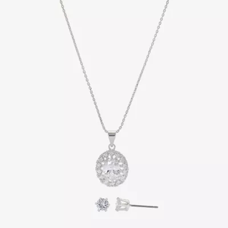 Sparkle Allure Womens Cubic Zirconia Pure Silver Over Brass Oval 2-pc. Jewelry Set