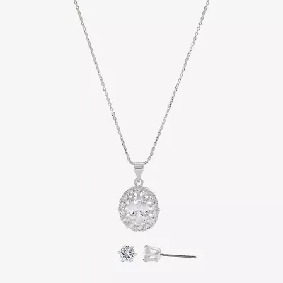 Sparkle Allure Womens Cubic Zirconia Pure Silver Over Brass Oval 2-pc. Jewelry Set