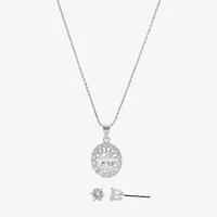 Sparkle Allure Womens Cubic Zirconia Pure Silver Over Brass Oval 2-pc. Jewelry Set