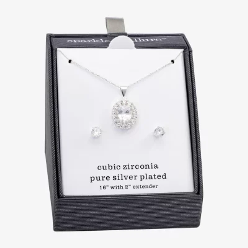 Sparkle Allure Womens Cubic Zirconia Pure Silver Over Brass Oval 2-pc. Jewelry Set