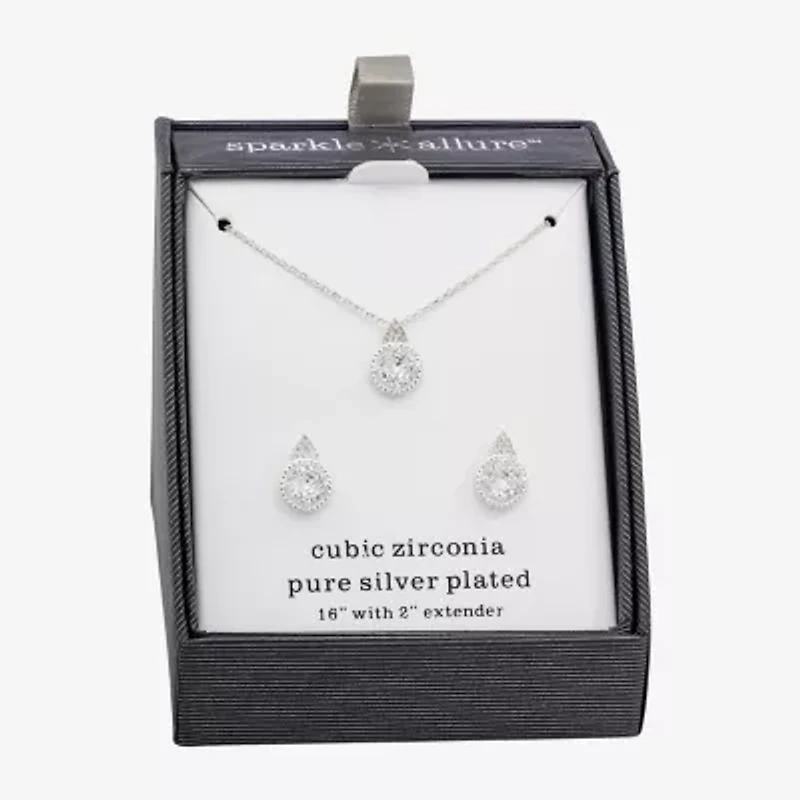 Sparkle Allure Womens Cubic Zirconia Pure Silver Over Brass 2-pc. Jewelry Set