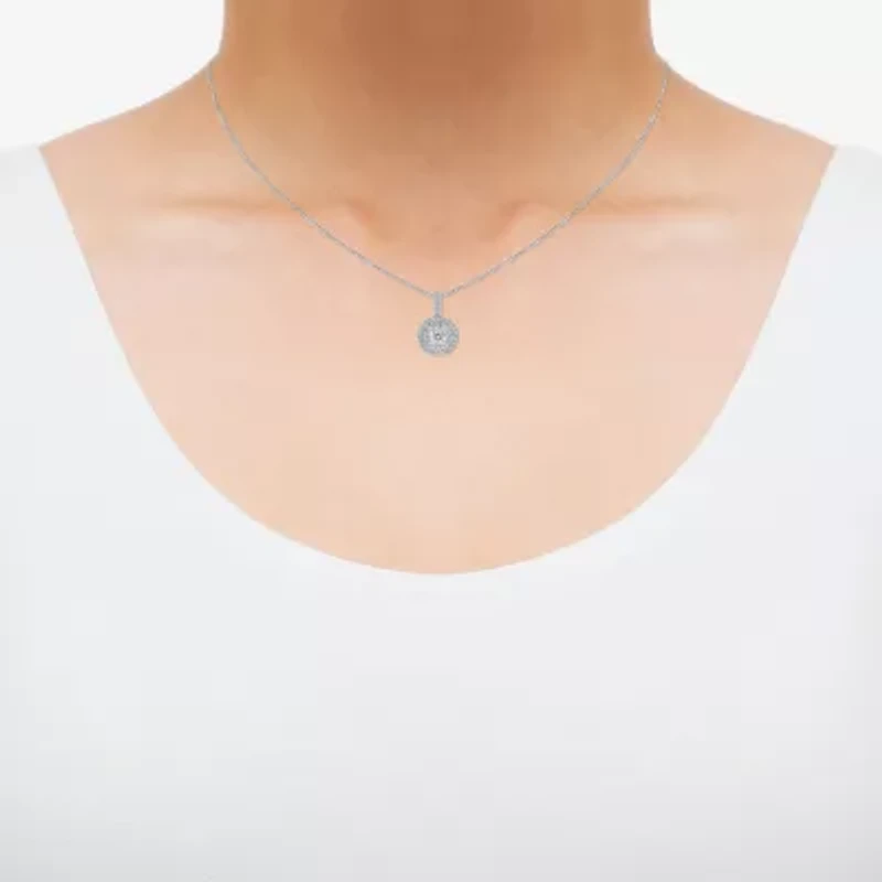 Womens 1/2 CT. T.W. Natural White Diamond 14K White Gold Round 18 Inch Pendant Necklace