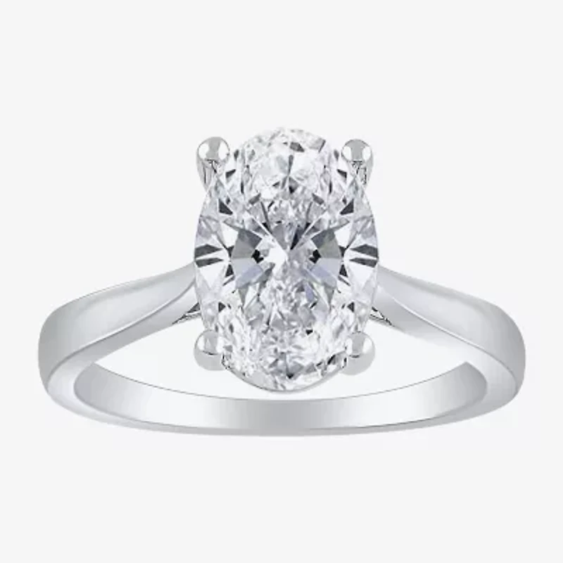 (H-I / SI2) Womens 3 CT. Lab-Grown White Diamond 14K Gold Oval Solitaire Engagement Ring