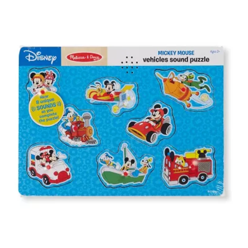 Melissa & Doug Mickey Mouse & Friends Vehicles Wooden Sound Puzzle - 8 Pieces Interactive Toy