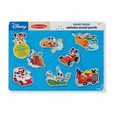 Melissa & Doug Mickey Mouse & Friends Vehicles Wooden Sound Puzzle - 8 Pieces Interactive Toy