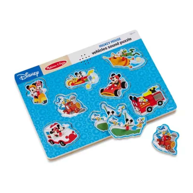 Melissa & Doug Mickey Mouse & Friends Vehicles Wooden Sound Puzzle - 8 Pieces Interactive Toy