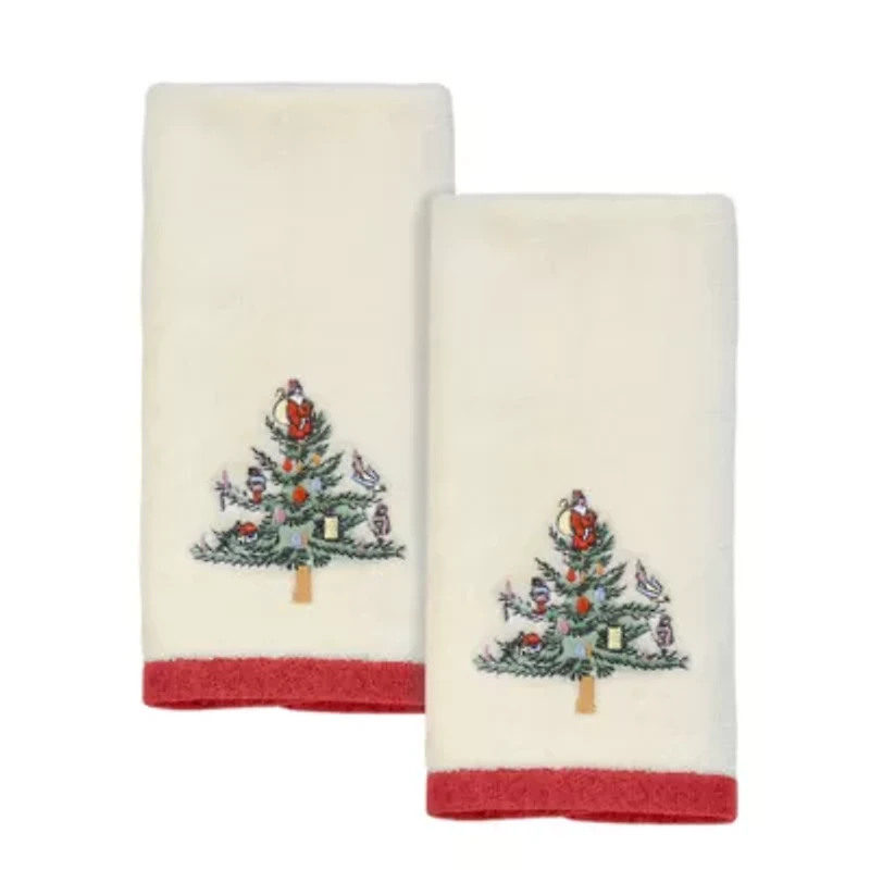 Spode Christmas Tree Embroidered Holiday Bath and Hand Towel