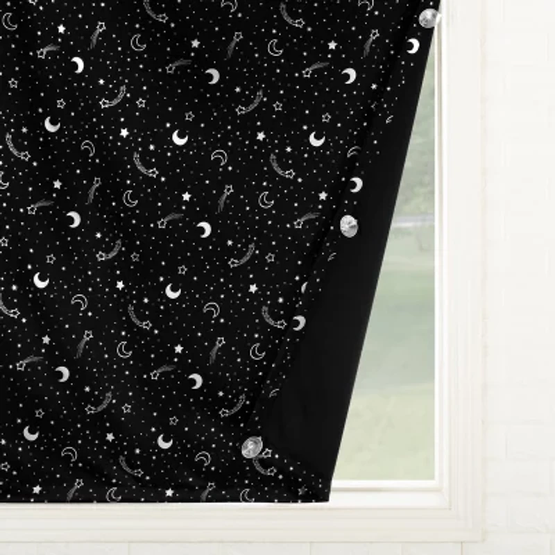 Sun Zero Lights Out Stars Portable Suction Cup 100% Blackout Single Curtain Panel