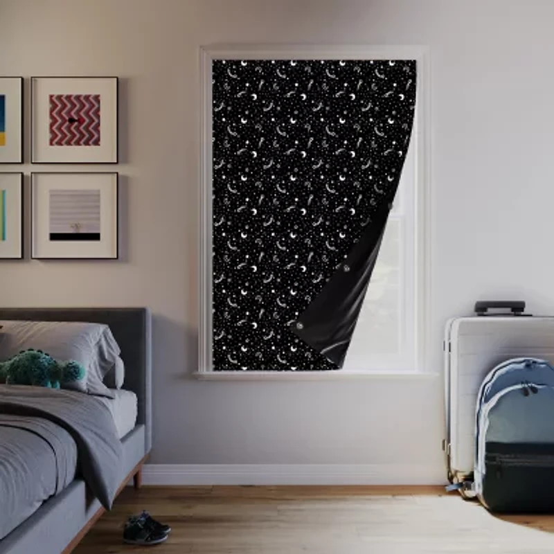 Sun Zero Lights Out Stars Portable Suction Cup 100% Blackout Single Curtain Panel
