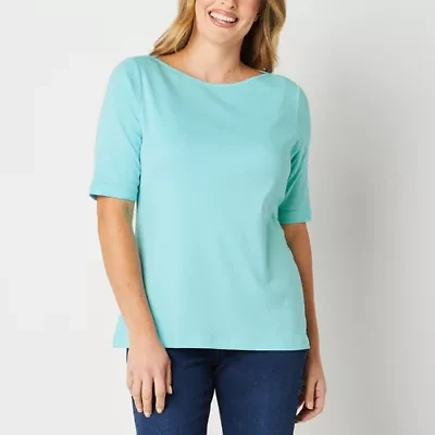 St. John's Bay Womens Boat Neck Elbow Sleeve T-Shirt