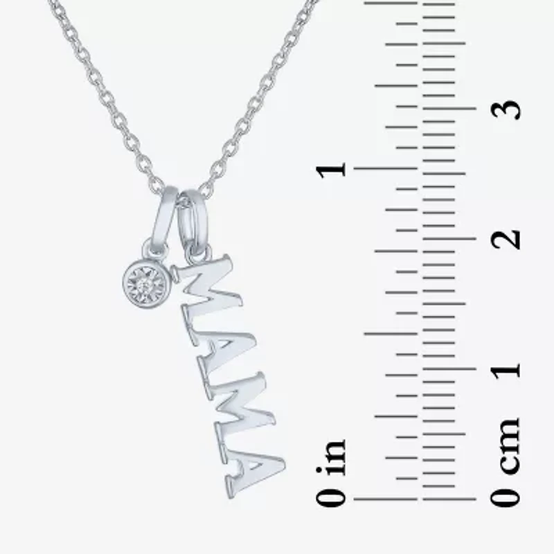 Diamond Accent "Mama" (G-H / Si2-I1) Womens Lab Grown White Sterling Silver 18 Inch Pendant Necklace