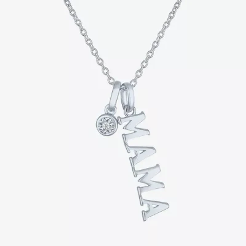Diamond Accent "Mama" (G-H / Si2-I1) Womens Lab Grown White Sterling Silver 18 Inch Pendant Necklace