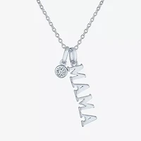 Diamond Accent "Mama" (G-H / Si2-I1) Womens Lab Grown White Sterling Silver 18 Inch Pendant Necklace