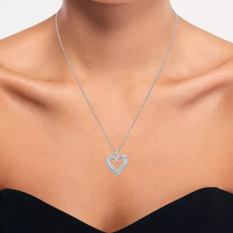 (G-H / I1-I2) Womens 1/2 CT. T.W. Lab Grown White Diamond Sterling Silver Heart 18 Inch Pendant Necklace