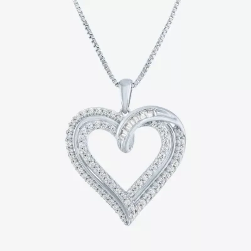 (G-H / I1-I2) Womens 1/2 CT. T.W. Lab Grown White Diamond Sterling Silver Heart 18 Inch Pendant Necklace