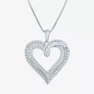 (G-H / I1-I2) Womens 1/2 CT. T.W. Lab Grown White Diamond Sterling Silver Heart 18 Inch Pendant Necklace