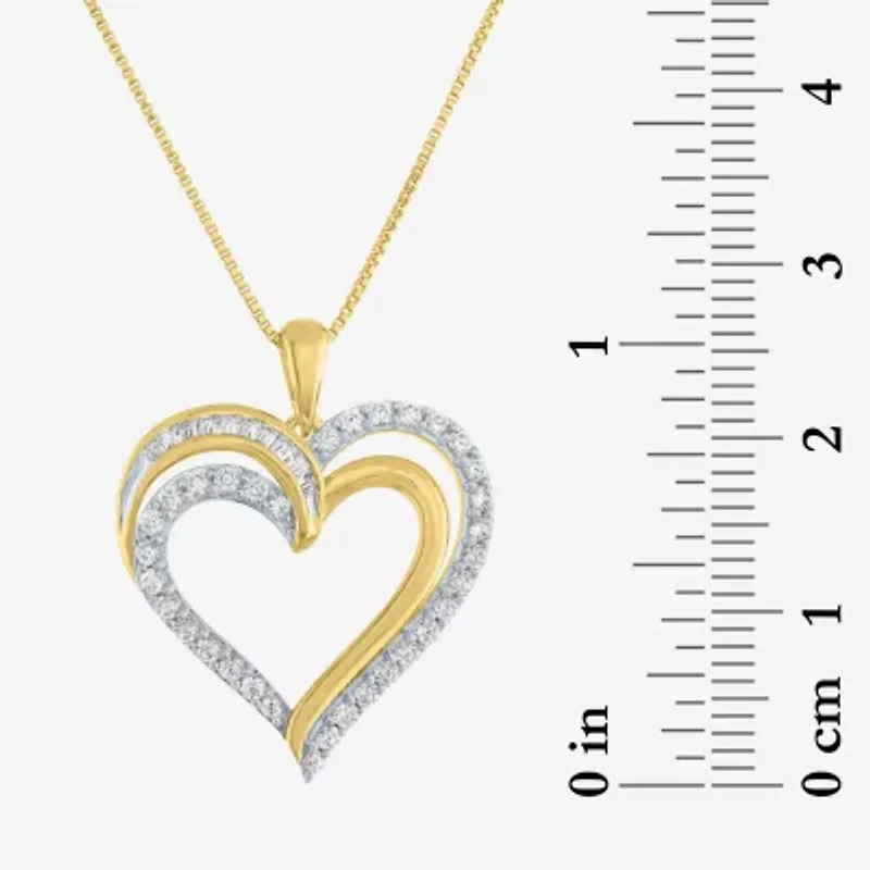 (G-H / I1-I2) Womens 1/2 CT. T.W. Lab Grown White Diamond 14K Gold Over Silver Heart 18 Inch Pendant Necklace
