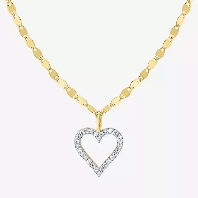 (G-H / I1-I2) Womens 1/10 CT. T.W. Lab Grown White Diamond 14K Gold Over Silver Heart 18 Inch Pendant Necklace