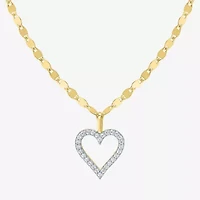 (G-H / I1-I2) Womens 1/10 CT. T.W. Lab Grown White Diamond 14K Gold Over Silver Heart 18 Inch Pendant Necklace