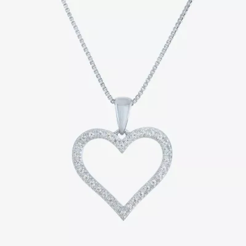 G-H / I1-I2) Womens 1/10 CT. T.W. Lab Grown White Diamond Sterling Silver Heart 18 Inch Pendant Necklace