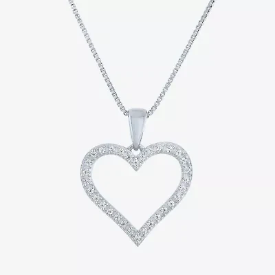 (G-H / I1-I2) Womens 1/10 CT. T.W. Lab Grown White Diamond Sterling Silver Heart 18 Inch Pendant Necklace
