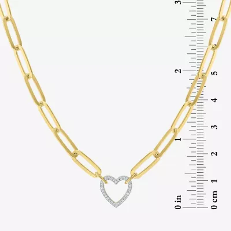 (G-H / I1-I2) Womens 1/10 CT. T.W. Lab Grown White Diamond 14K Gold Over Silver Heart 18 Inch Pendant Necklace