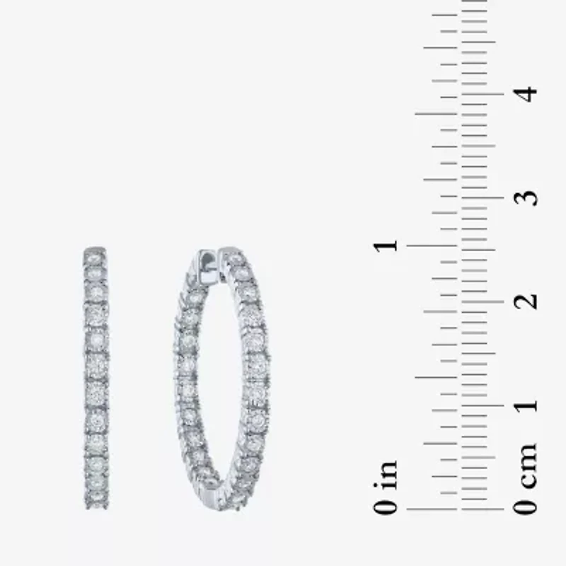 (G-H / I1-I2) Womens 1/2 CT. T.W. Lab Grown White Diamond Sterling Silver 25mm Hoop Earrings