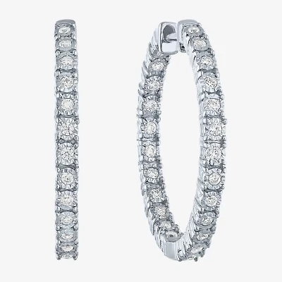 (G-H / I1-I2) Womens 1/2 CT. T.W. Lab Grown White Diamond Sterling Silver 25mm Hoop Earrings