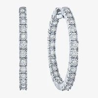 (G-H / I1-I2) Womens 1/2 CT. T.W. Lab Grown White Diamond Sterling Silver 25mm Hoop Earrings